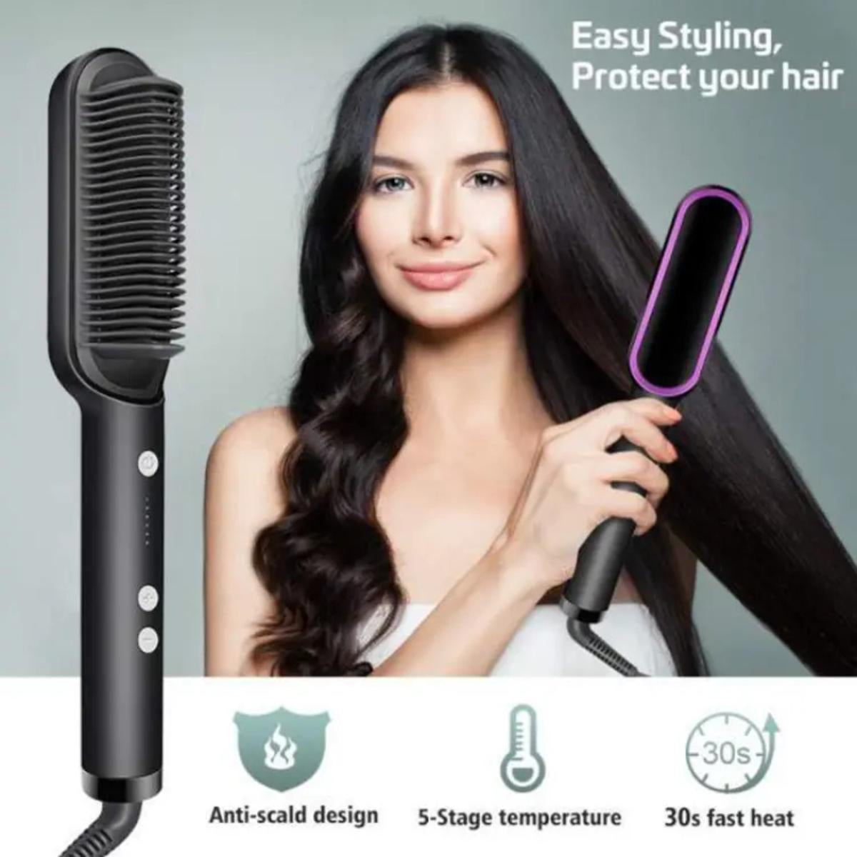 Hair Straightener Brush & Styler | Model 909 | Fast Heating Electric Straightening Comb
Dual-Purpose Hair Straightener Brush & Styler