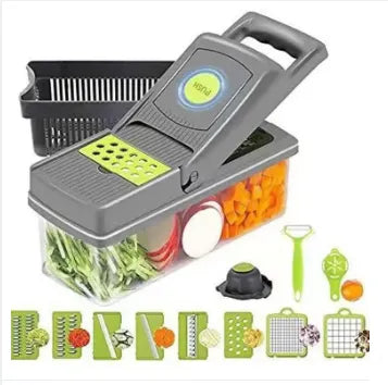 Vegetable Chopper Slicer Multifunctional 16 in 1 Food Choppers Onion Chopper Vegetable Slicer Cutter Dicer Veggie Chopper with 8 Blades, Colander Basket, Container for Salad Potato Carrot Garlic