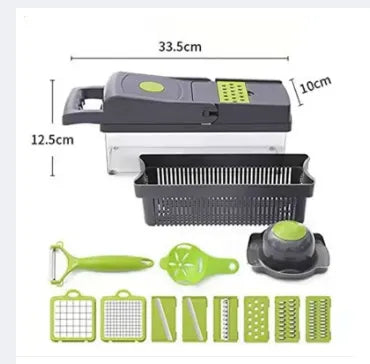 Vegetable Chopper Slicer Multifunctional 16 in 1 Food Choppers Onion Chopper Vegetable Slicer Cutter Dicer Veggie Chopper with 8 Blades, Colander Basket, Container for Salad Potato Carrot Garlic