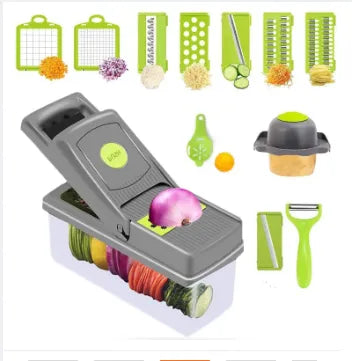 Vegetable Chopper Slicer Multifunctional 16 in 1 Food Choppers Onion Chopper Vegetable Slicer Cutter Dicer Veggie Chopper with 8 Blades, Colander Basket, Container for Salad Potato Carrot Garlic