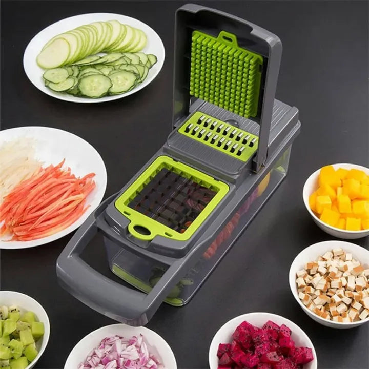 Vegetable Chopper Slicer Multifunctional 16 in 1 Food Choppers Onion Chopper Vegetable Slicer Cutter Dicer Veggie Chopper with 8 Blades, Colander Basket, Container for Salad Potato Carrot Garlic